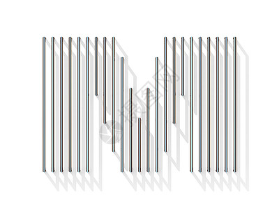 银 钢铁丝线字体圆柱反射网格线条格子阴影字母条纹工业插图图片