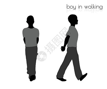 男孩在白色背景下行走姿势黑色剪影男性喧嚣插图孩子流浪汉口号男生阴影图片