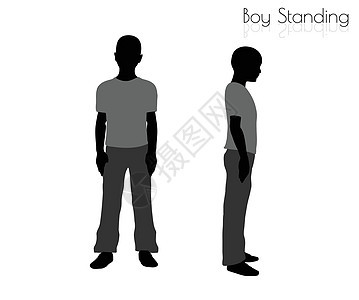 站在白色背景上的男孩插图男生阴影剪影男性冒充孩子黑色姿势背景图片