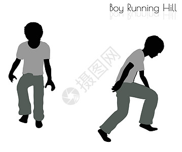 男孩在白色背景上的跑步姿势旅行爬坡孩子冒充短跑插图男生阴影步伐运动图片