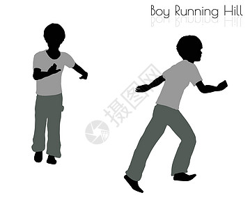 男孩在白色背景上的跑步姿势男性插图旅行阴影孩子爬坡运动男生剪影冒充图片