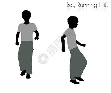 男孩在白色背景上的跑步姿势步伐短跑孩子阴影男生爬坡运动男性剪影插图图片