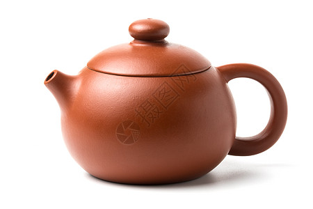 小棕色土器茶壶 有封闭盖子 在白色上隔离美食文化饮料健康陶器芳香黏土陶瓷茶碗制品图片