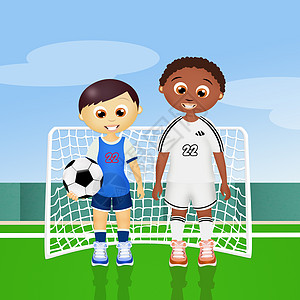 儿童打足球跑步训练男性游戏插图婴儿孩子守门员运动高清图片