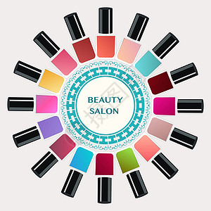 彩色指甲油瓶抛光魅力美容院对象调色板水疗美发季节护理营销图片
