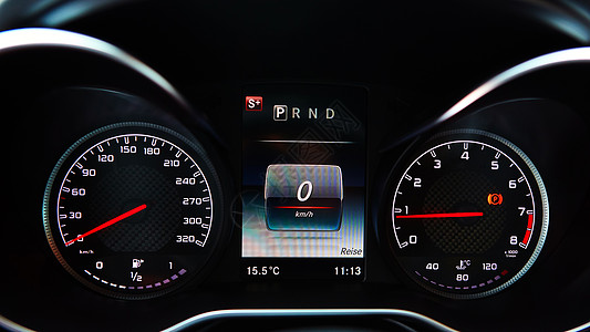 现代车速计 仪表板贴近镜头汽车驾驶乐器短跑里程表燃料指标控制蓝色控制板图片