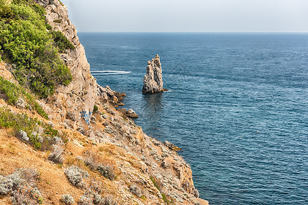 克里米亚雅尔塔附近黑海上风景海岸线黑色海岸灯塔支撑蓝色场景假期地平线海景建筑图片