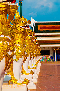 泰国泰国 Wat Pra的雕塑龙旅游雕像宗教旅行金子传统寺庙文化建筑学天空图片