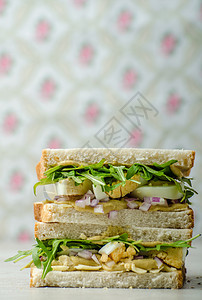 健康素食三明治叶子食物面包俱乐部熟食熏肉午餐小吃乡村包子图片