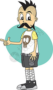 男性漫画人物的手指手势主题小胡子卡通片胡子插图男生青少年青年男人拇指潮人胡须图片