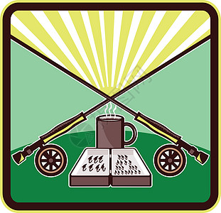 飞箱横越罗德穆格广场雷特罗杯子钓具箱长方形蒸汽咖啡卷轴饮料艺术品插图轮子图片