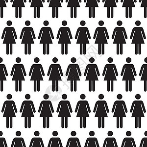 白色无缝模式上的一群黑色简单女性图标图片