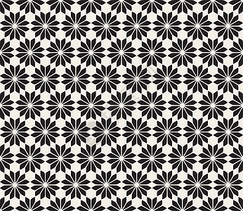 矢量无缝黑色和白色花卉图案网格花瓣织物旋转蕾丝马赛克正方形条纹对角线漩涡图片