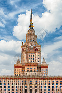 位于俄罗斯莫斯科的洛蒙诺索夫国立大学大楼天空星星大学科学景观建筑蓝色纪念碑摩天大楼学习图片