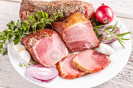 烟肉小吃食物火腿专业熏肉熏制营养洋葱盐渍腰部图片