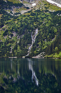 山区瀑布和莫尔斯基亚奥科湖图片