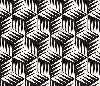 矢量无缝黑白三角形立方体平铺几何图案图片