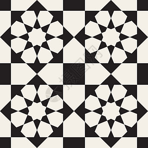 矢量无缝黑白几何图案镶嵌花纹路面风格包装白色菱形装饰三角形打印图片