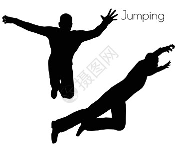 男人在跳跃动作的姿势冒充飞跃男性阴影剪影跳绳插图图片