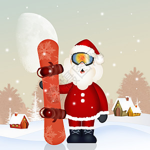 带雪板的圣诞老人滑雪板男人面具运动庆典滑雪滑雪者插图图片