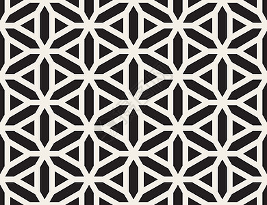 矢量无缝黑色和白色线条网格模式纺织品漩涡打印镶嵌星星六边形格子对角线窗饰路面图片