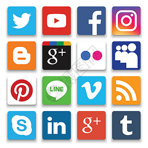 2016年10月22日 泰国Phitsanulok 一群流行社交媒体的矢量图标网站标识正方形互联网营销知名度链接商业电话兴趣图片