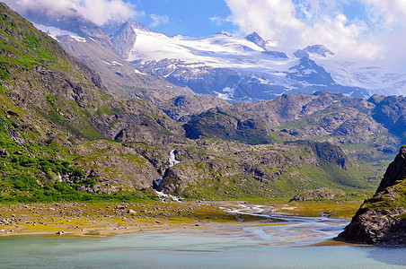 令人惊叹的高山高山冰川湖 在瑞士阿尔卑斯山图片
