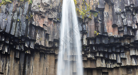 斯瓦尔蒂弗斯黑瀑 斯卡夫塔法尔 冰岛瀑布冰川公园戏剧性流动悬崖柱子黑色旅行国家图片