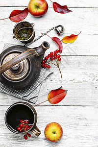 热苹果浆果茶浆果食物医疗饮料收成荚蒾水果草本衬套红色图片