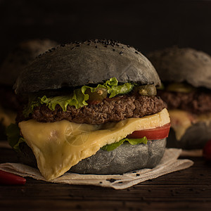 大黑汉堡方案面包包子牛肉木板种子午餐文化备择美食图片