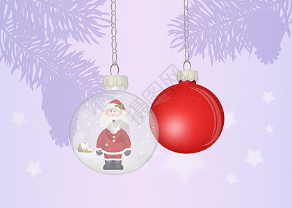 圣诞树上的圣诞球庆典卡通片红色松树展示插图水晶明信片礼物图片