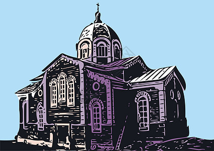旧教会盒子宗教大教堂圆顶建筑蓝色建筑学背景图片