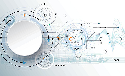 矢量说明齿轮 波线和电路板木板蓝色科学芯片车轮横幅工程母板硬件高科技图片