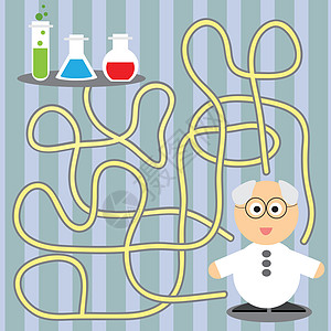 儿童游戏帮助科学家杂志混合物头脑迷宫烧瓶灯泡绘画孩子们仪器人物图片