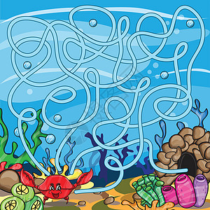 儿童益智  海洋生物珊瑚绘画假期铅笔海报小路水族馆热带迷宫旅行图片