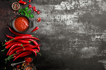 辣酱 番茄酱鸡眼厨房活力金属红色黑色叶子辣椒食物蔬菜图片