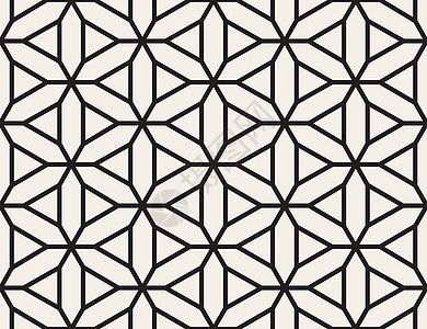 矢量无缝黑色和白色线条网格模式包装六边形马赛克蕾丝打印对角线星星路面窗饰三角形图片