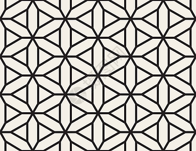 矢量无缝黑色和白色线条网格模式包装六边形马赛克蕾丝打印对角线星星路面窗饰三角形图片