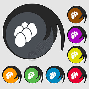 8 个有色按钮上的符号 矢量卡通片用餐绘画母鸡营养动物维生素蛋黄烹饪艺术图片