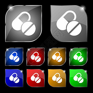 医疗丸图标标志 套与强光的十个五颜六色的按钮 韦克托图片