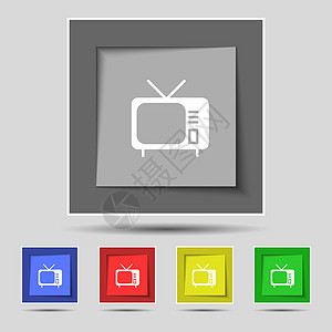 原五个有色按钮上的 tv 图标符号 矢量图片