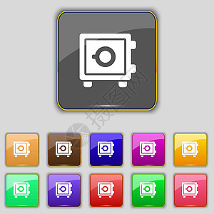 安全图标标志 为您的站点设置十一个彩色按钮 韦克托金属订金密码车削保险柜储蓄绘画宝藏金融盒子图片