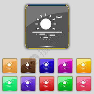日落图标标志 为您的站点设置十一个彩色按钮 韦克托图片