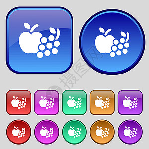 水果网络图标符号 一组12个旧的按钮用于设计 矢量图片