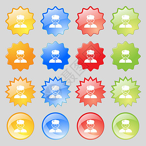 库克图标符号 您设计时 要使用16个彩色现代按钮的大组合 矢量工作食物假期小吃插图卡片厨师餐厅勺子厨房图片