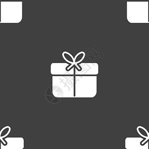 礼品盒图标标志 灰色背景上的无缝模式 韦克托网络标签令牌零售盒子生日邮票派对购物按钮图片
