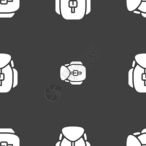 背包图标标志 灰色背景上的无缝模式 韦克托学生学校大学旅行冒险插图网络学习行李大纲图片