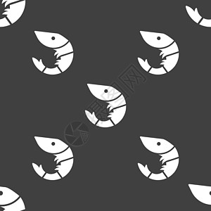 虾海鲜图标标志 灰色背景上的无缝模式 韦克托小吃贝类烹饪动物食物海洋艺术插图晶须生活图片