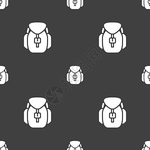 背包图标标志 灰色背景上的无缝模式 韦克托网络教育行李冒险黑色艺术插图细线旅游大纲图片