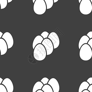 鸡蛋图标标志 灰色背景上的无缝模式 韦克托维生素农场市场营养餐厅烹饪动物液体生活卡通片图片